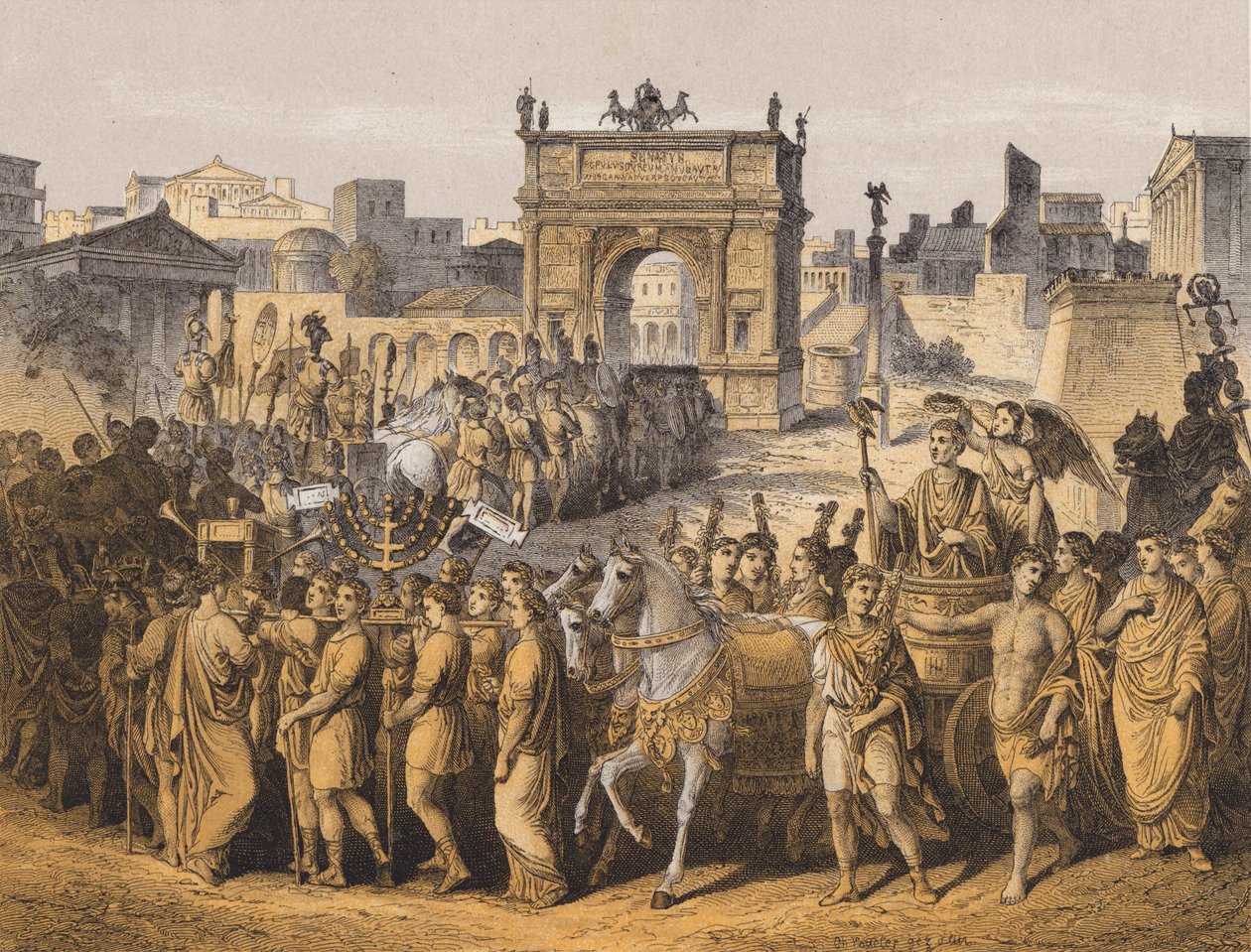 Triumf i det antika Rom (färglitografi) av German School