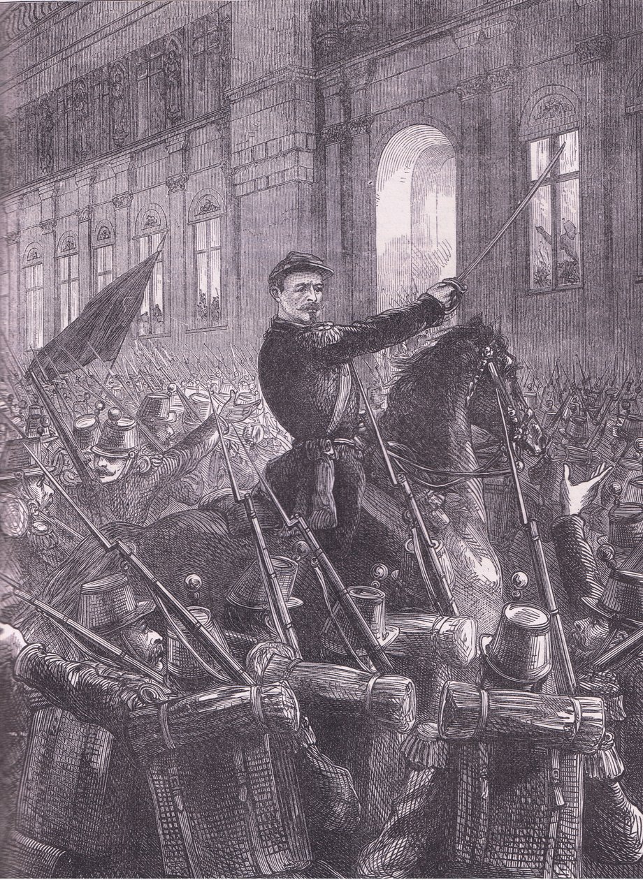 Trochu samlar nationalgardet utanför Hotel de Ville, Cassells historia om kriget mellan Frankrike och Tyskland publicerad av Cassell and Company Limited, ca 1890 (litho) av German School