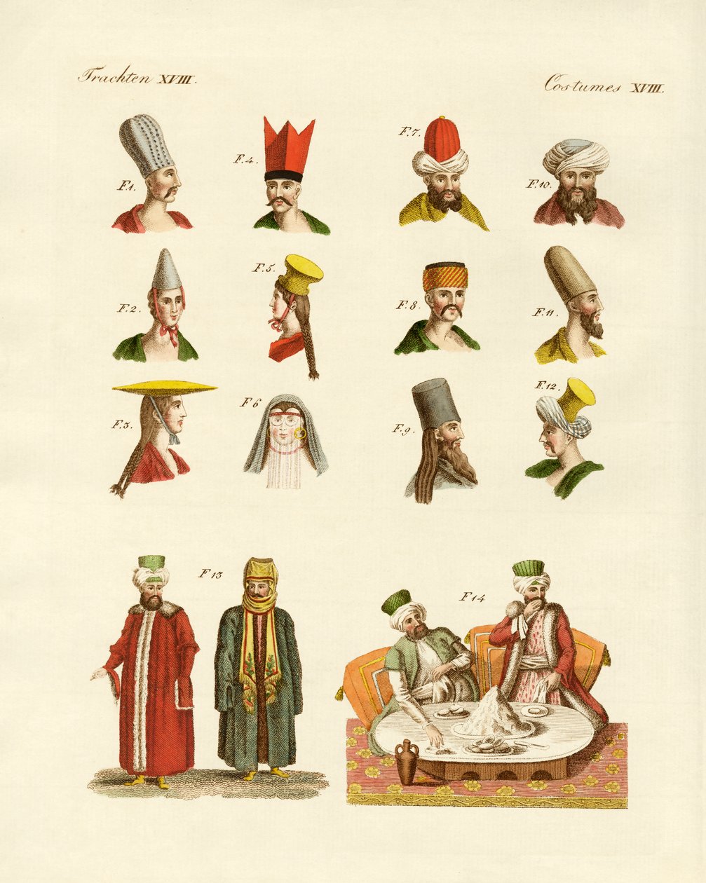 Turkiska nationaldräkter (färgad gravyr) av German School