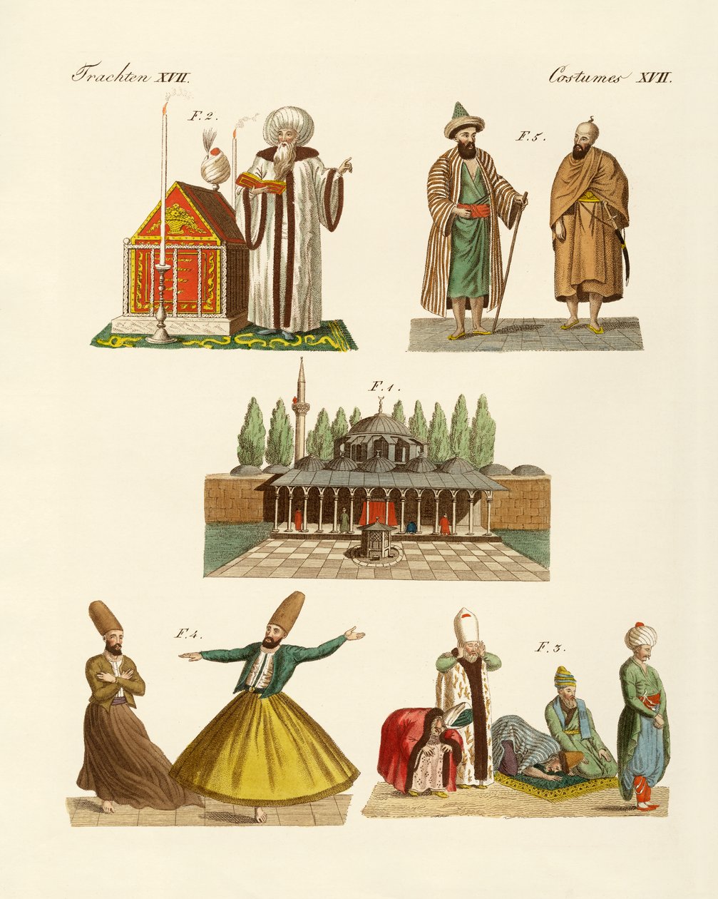 Turkiska nationaldräkter (färgad gravyr) av German School