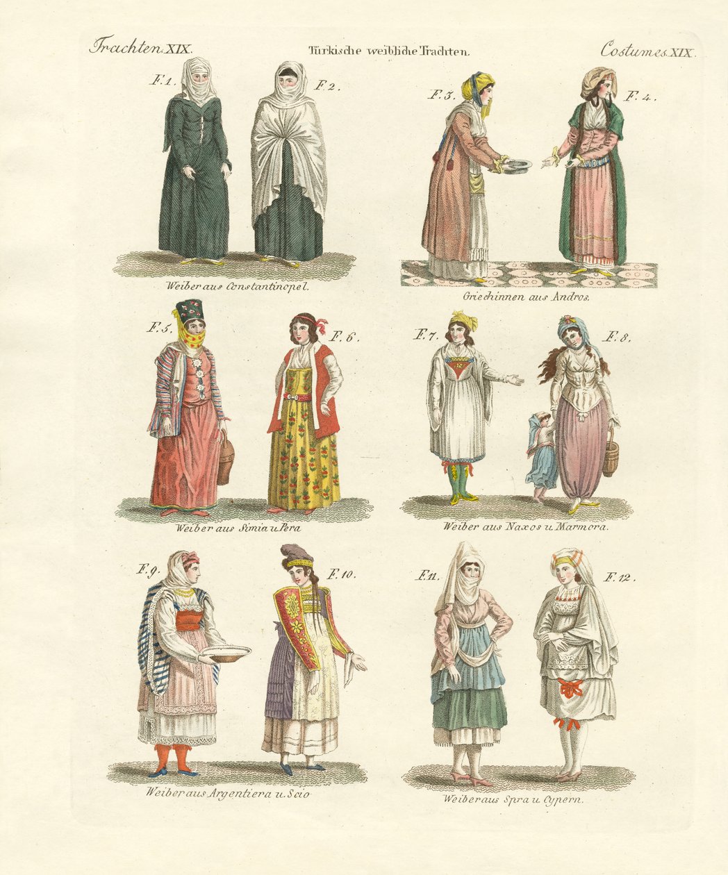 Turkiska nationaldräkter (färgad gravyr) av German School