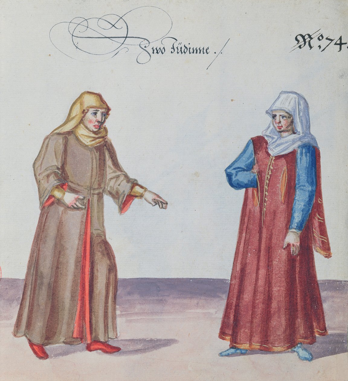 Två judiska kvinnor, ca 1600 (wc på papper) av German School