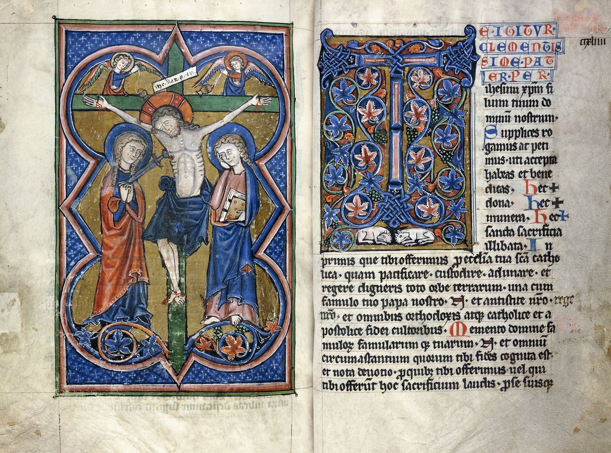 Två sidor från en 1200-talsmissal på latin, från regionen Mellersta Rhen, ca 1250-1300 av German School