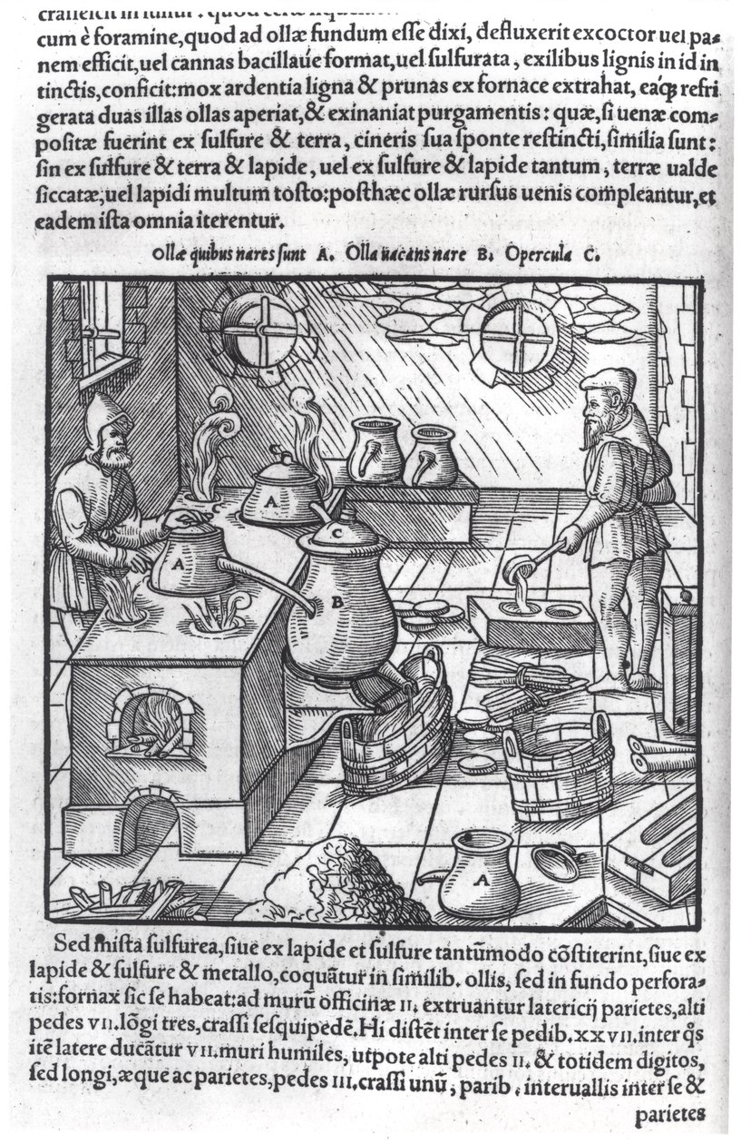 Using Sulphur, från De Re Metallica av Georg Bauer (1494-1566), känd som Agricola av German School