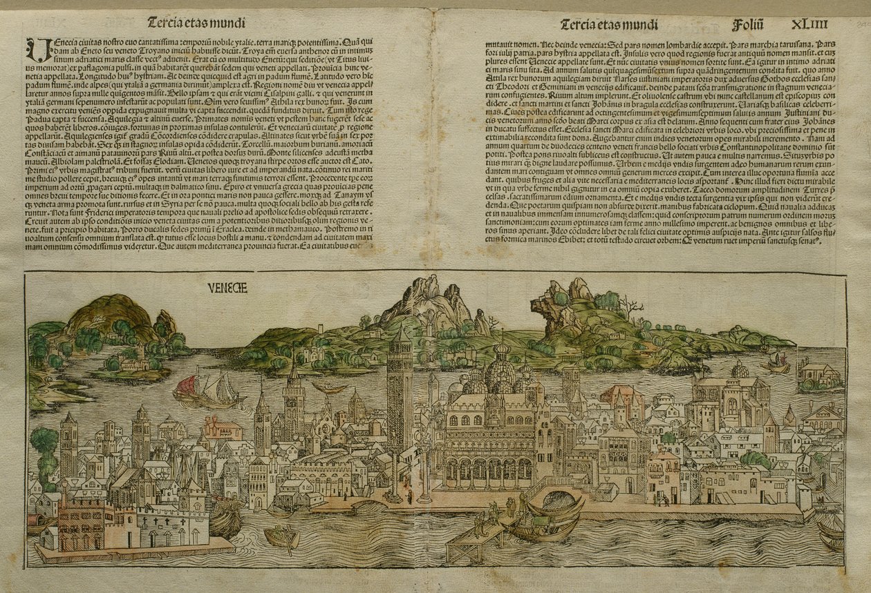 Utsikt över Venedig, illustration från Liber Chronicarum av Hartmann Schedel (1440-1514) publicerad i Nürnberg, 1493 av German School