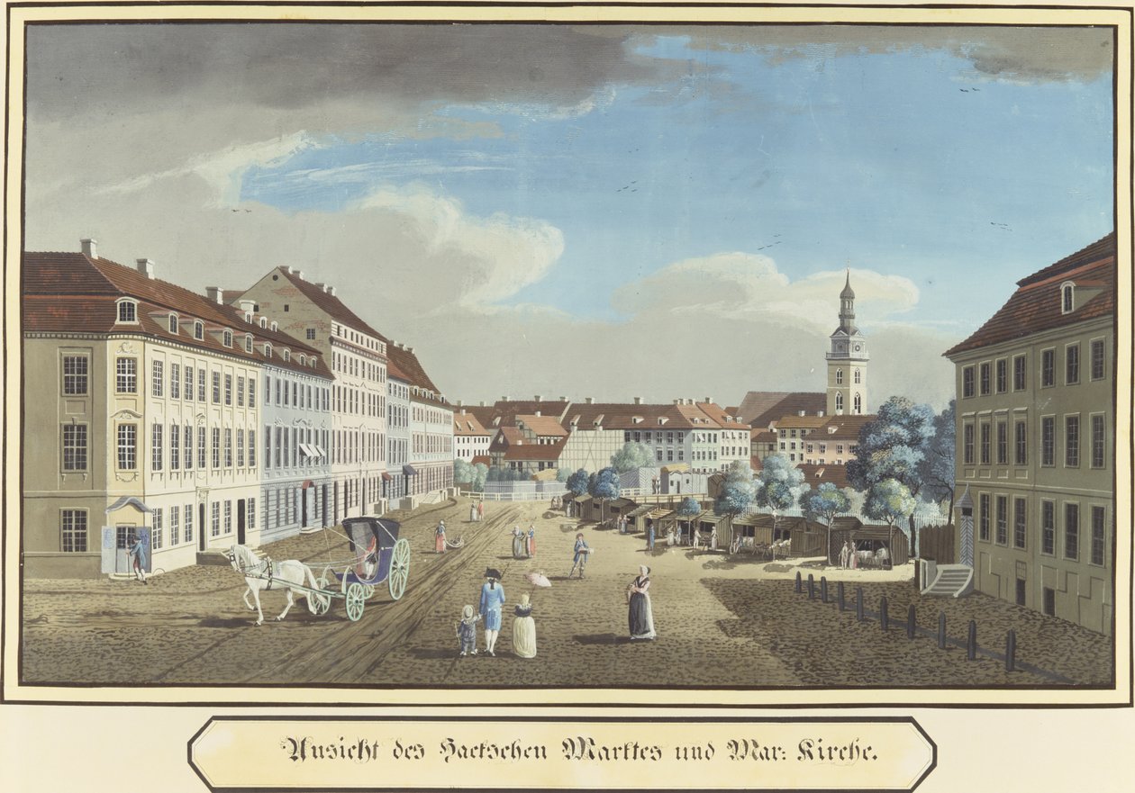 Utsikt över Hackescher Markt och St. Mary-kyrkan, Berlin (wc på papper) av German School