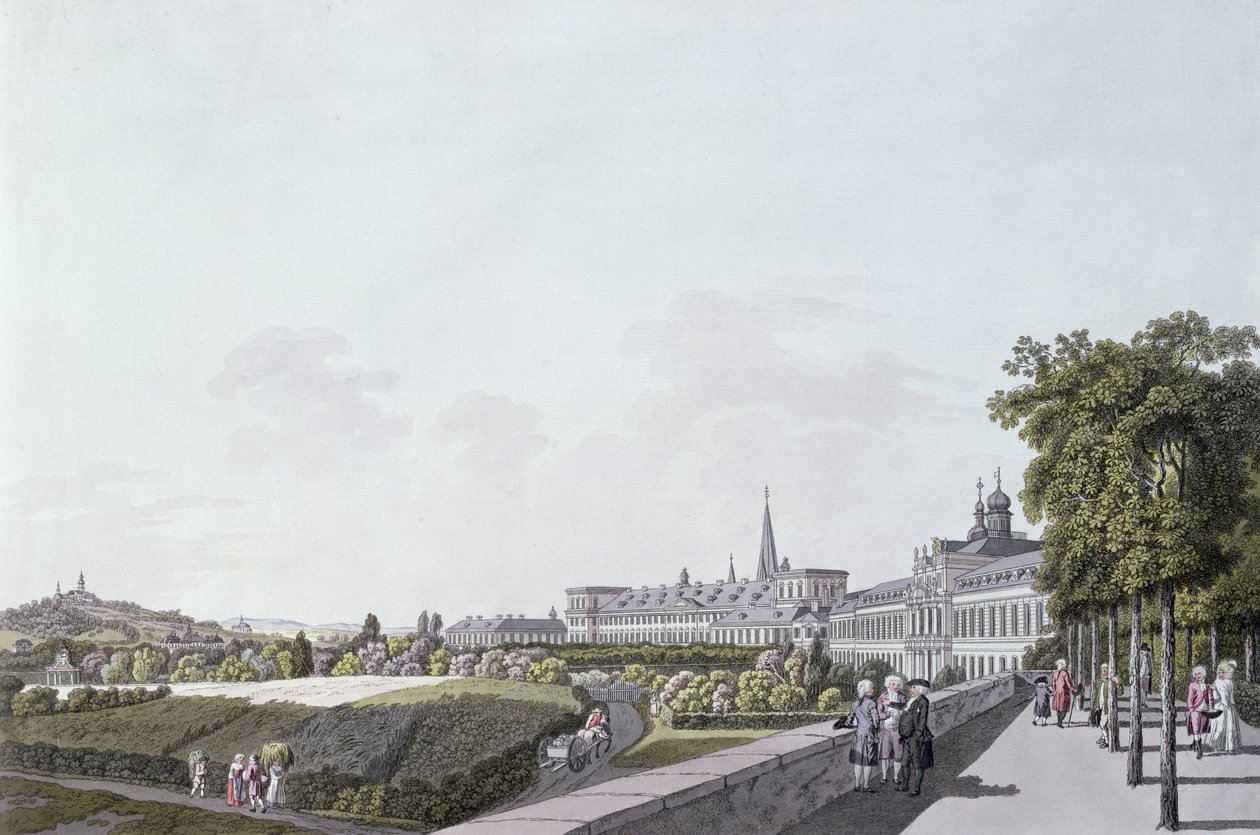 Utsikt över ärkebiskoparnas och kurfursternas residens av Köln, Bonn (färgstick) av German School