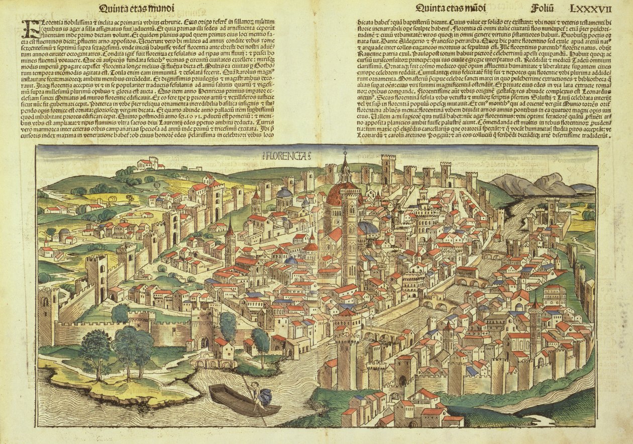Utsikt över den muromgärdade staden Florens, från Nürnbergkrönikan av Hartmann Schedel (1440-1514) 1493 av German School