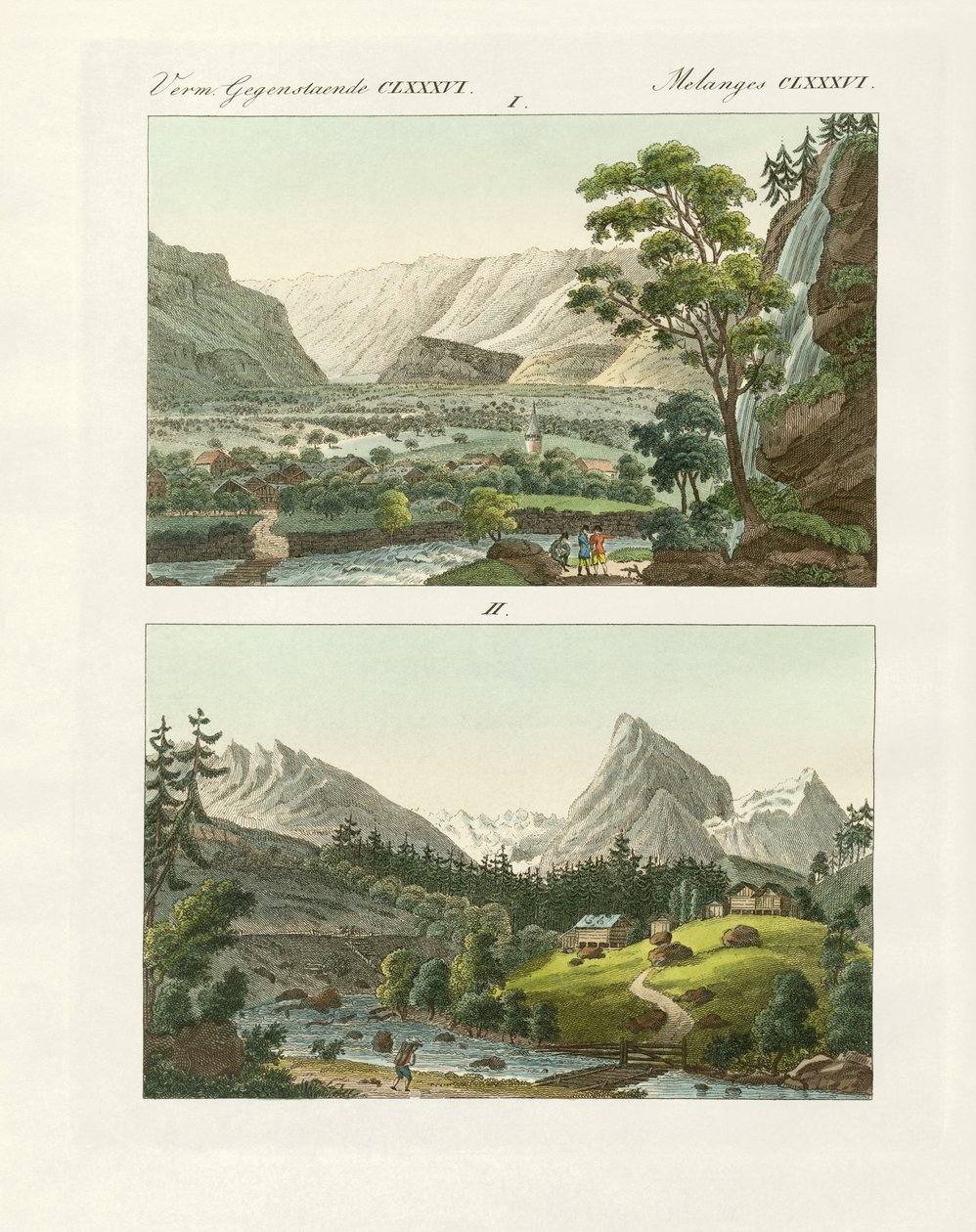 Utsikt över Schweiz (färgad gravyr) av German School