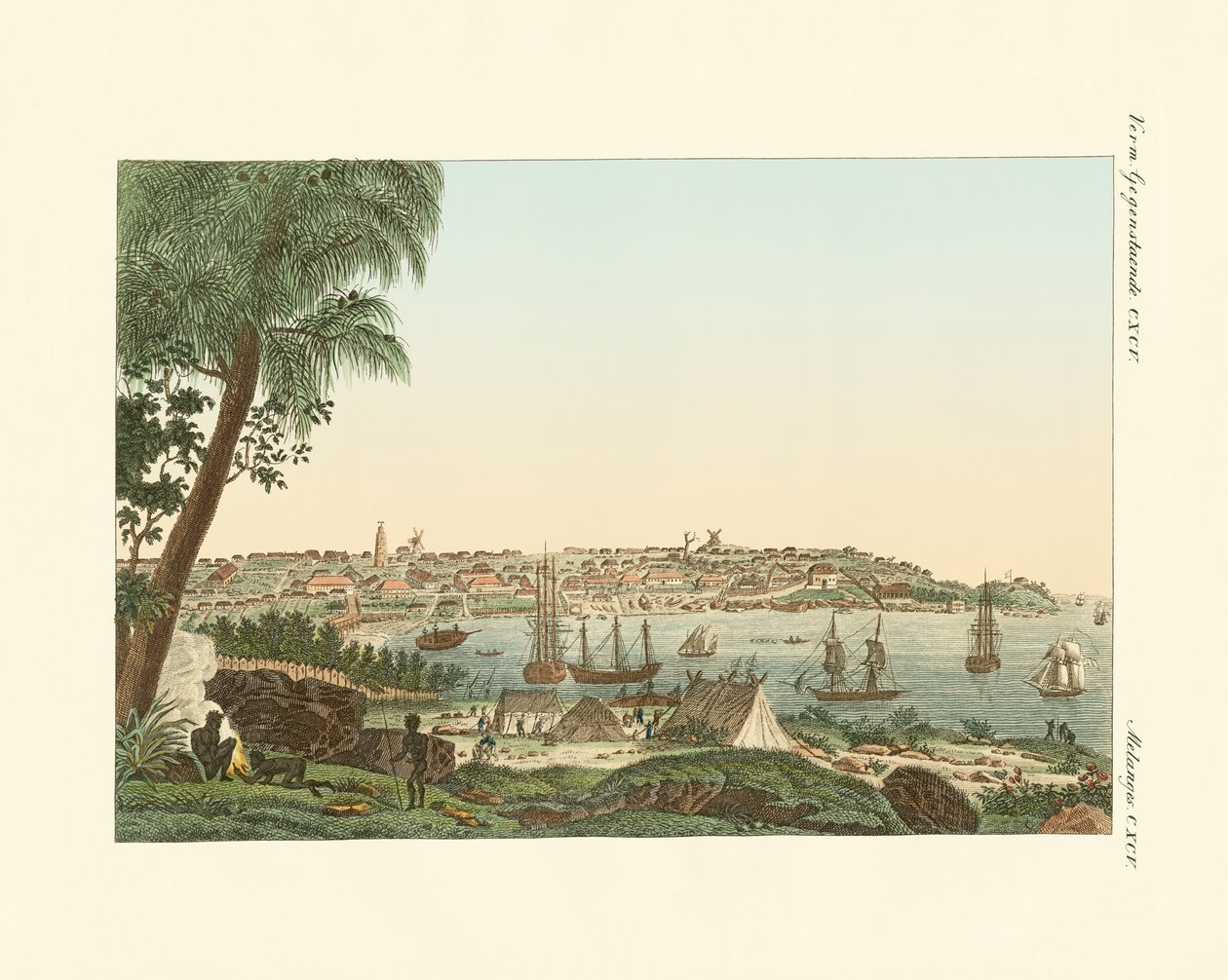 Utsikt över staden Sydney (färgad gravyr) av German School