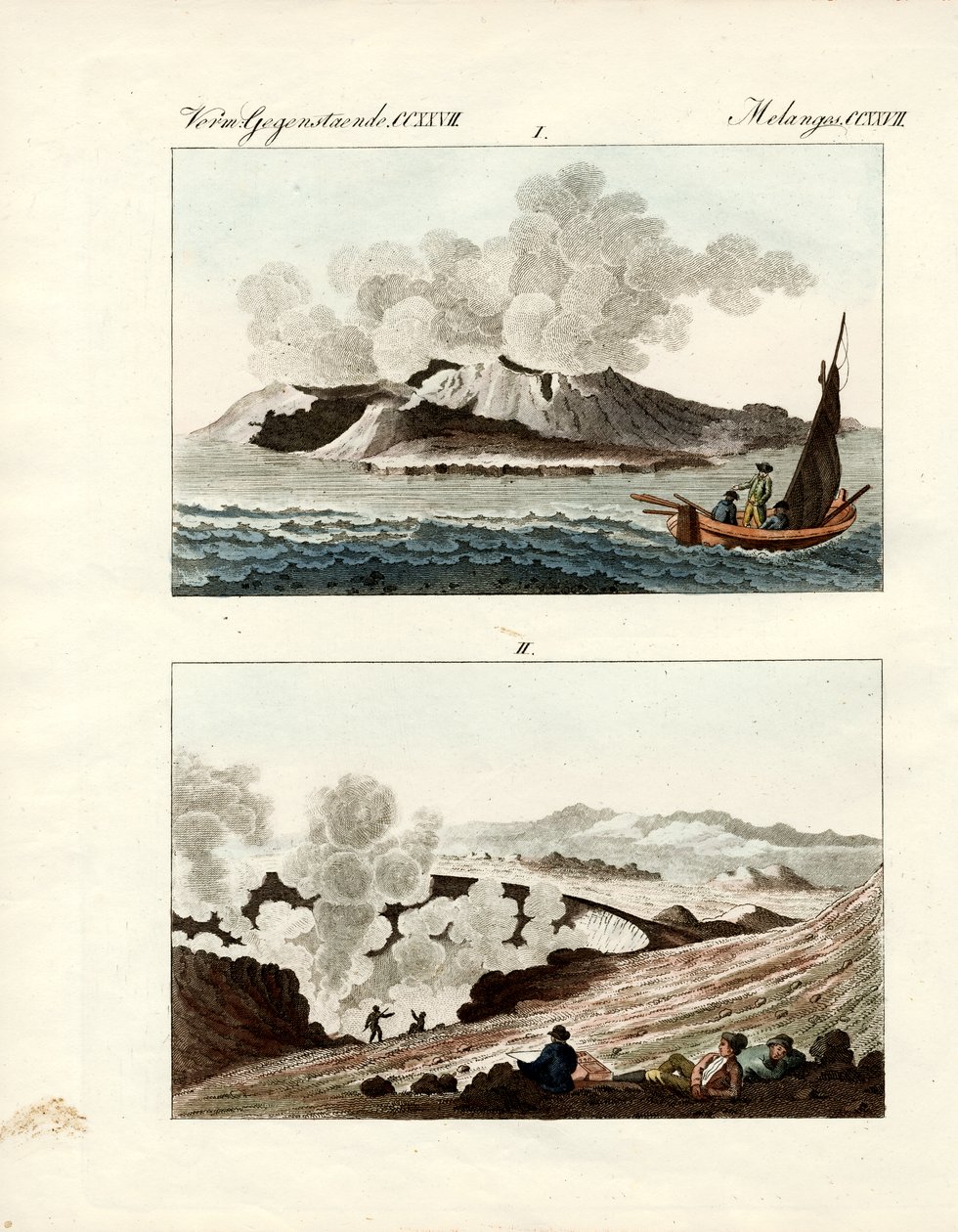 Volcano Island (färgad gravyr) av German School