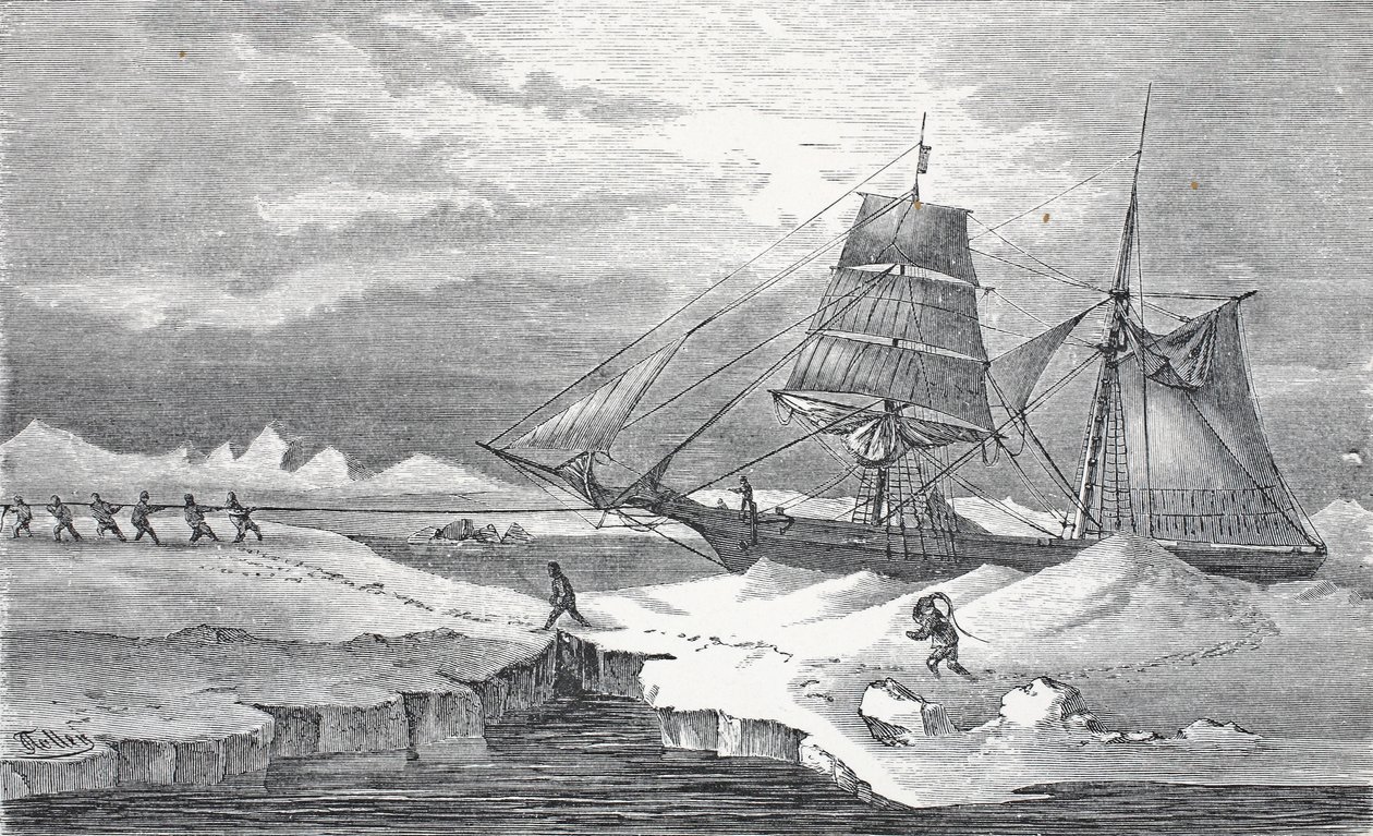 Warping through the Ice, puben London 1874 av German School