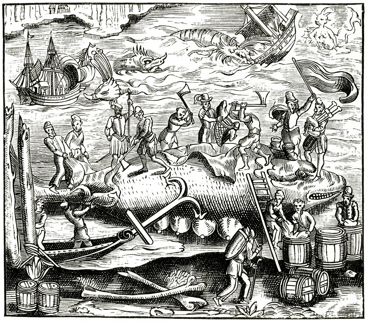 Valfiske, efter ett träsnitt i Cosmographie Universelle of Munster, publicerad 1552 av German School