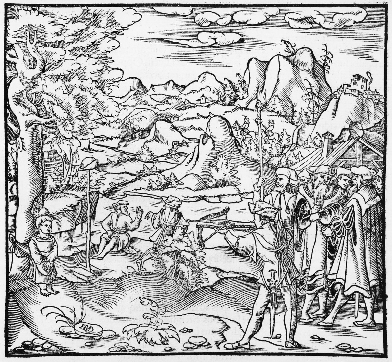 William Tell, illustration från Cosmographie Universelle av Sebastien Munster (1488-1552) Basel, publicerad 1559 av German School