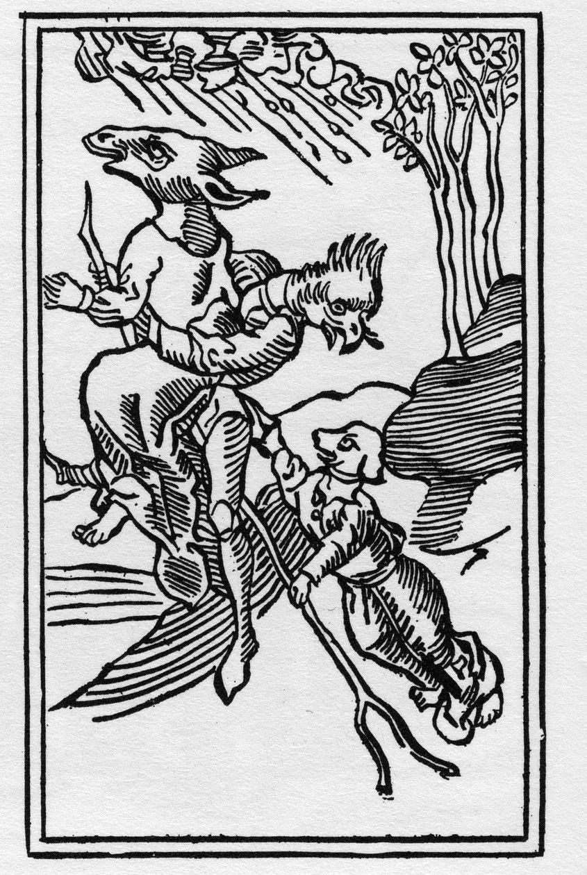 Häxor förvandlade till djur gravyr från 1489 av Ulrich Molitor av German School