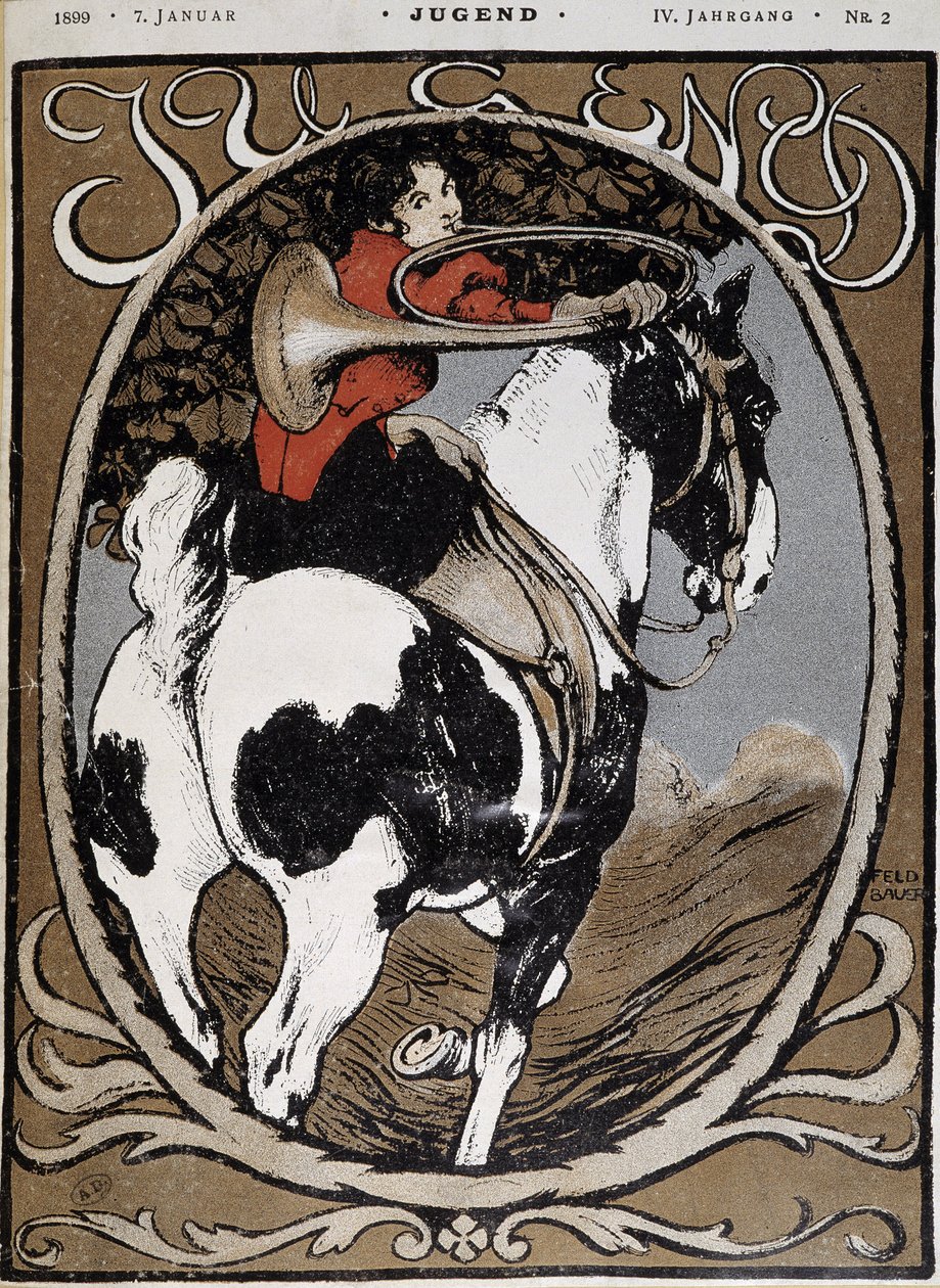 Woman Sounding the Hunting Horn - i "" Jugend"" den 7 januari av German School