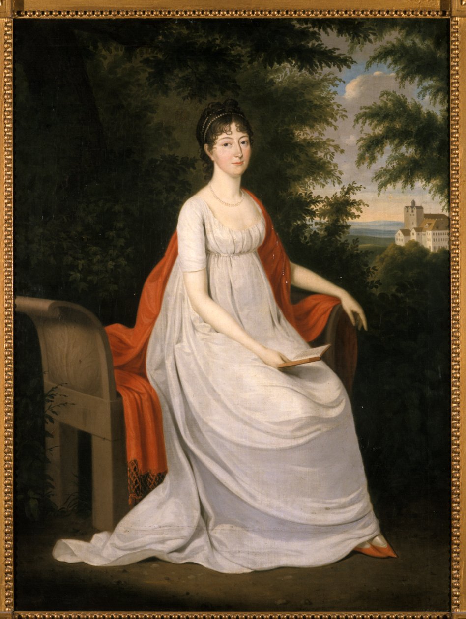 Kvinnor som sitter på en bänk, 1800 av German School