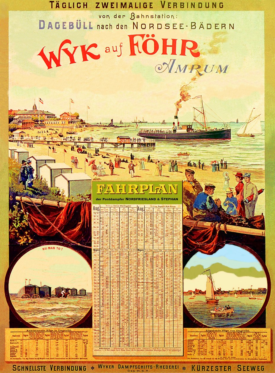 Wyk auf Fohr, affisch för Wyk Steam Shipping Company, 1897 av German School