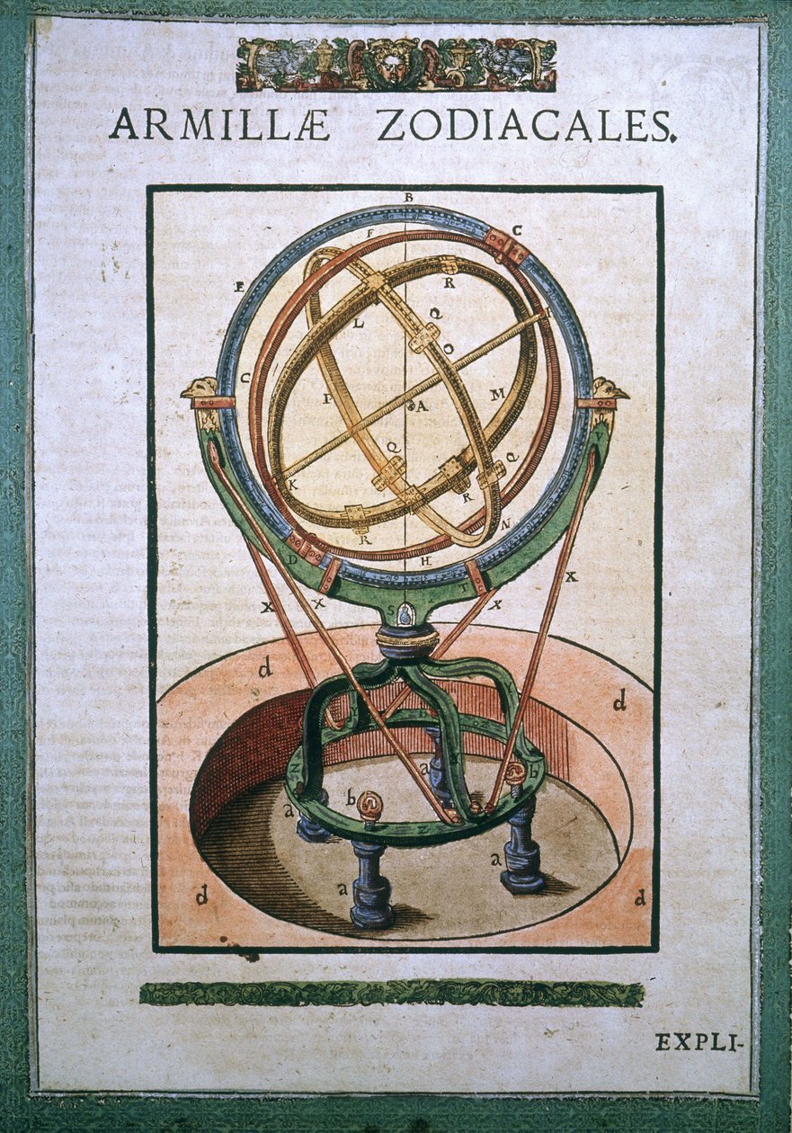 Zodiacal Armillary Sphere i "The Institute of Astronomy" av Tycho Brahe (1546 - 1601), Wandsbeck av German School