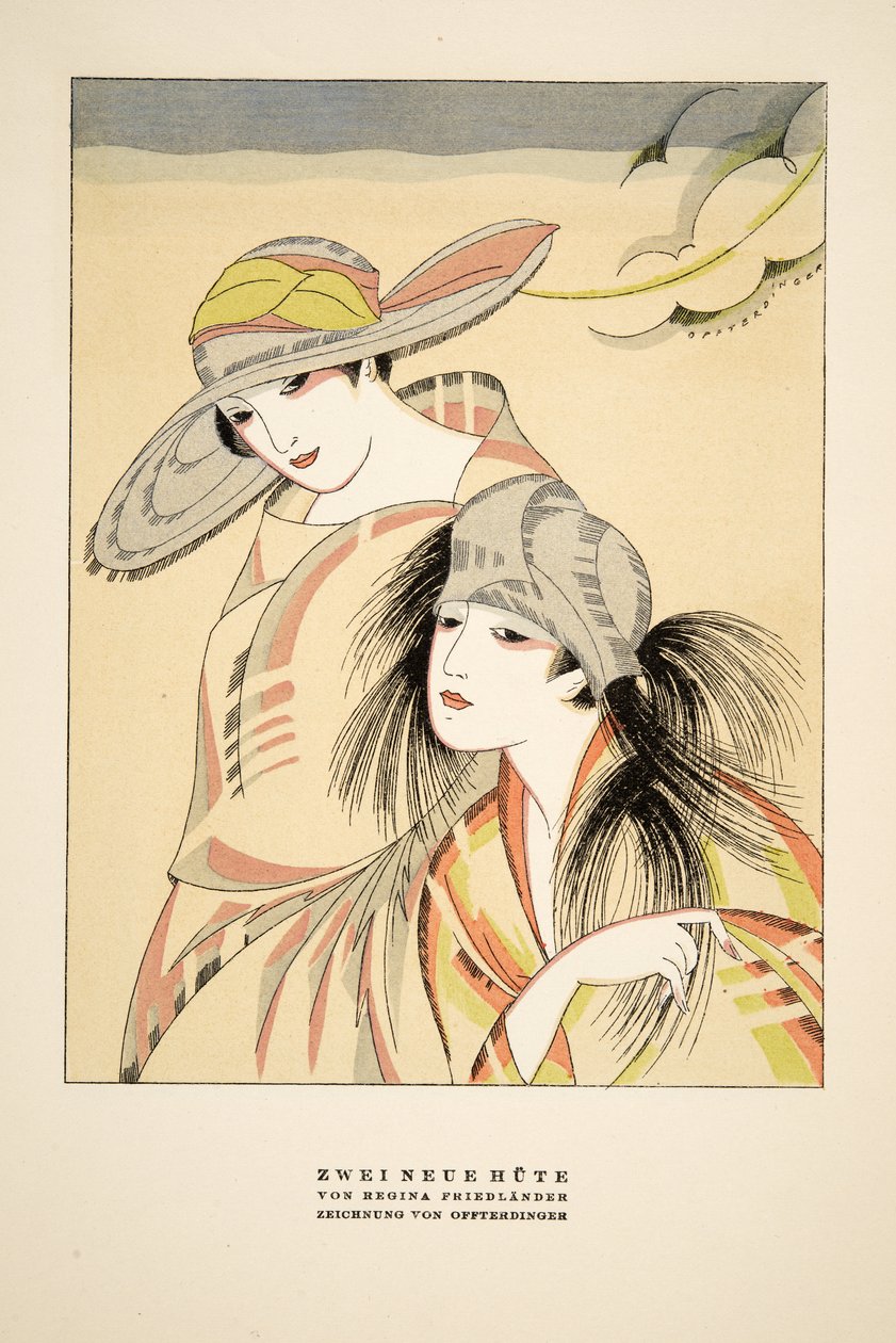 Zwei Neue Hute av Regina Friedlander, från Styl, pub.1922 (pochoirtryck) av German School