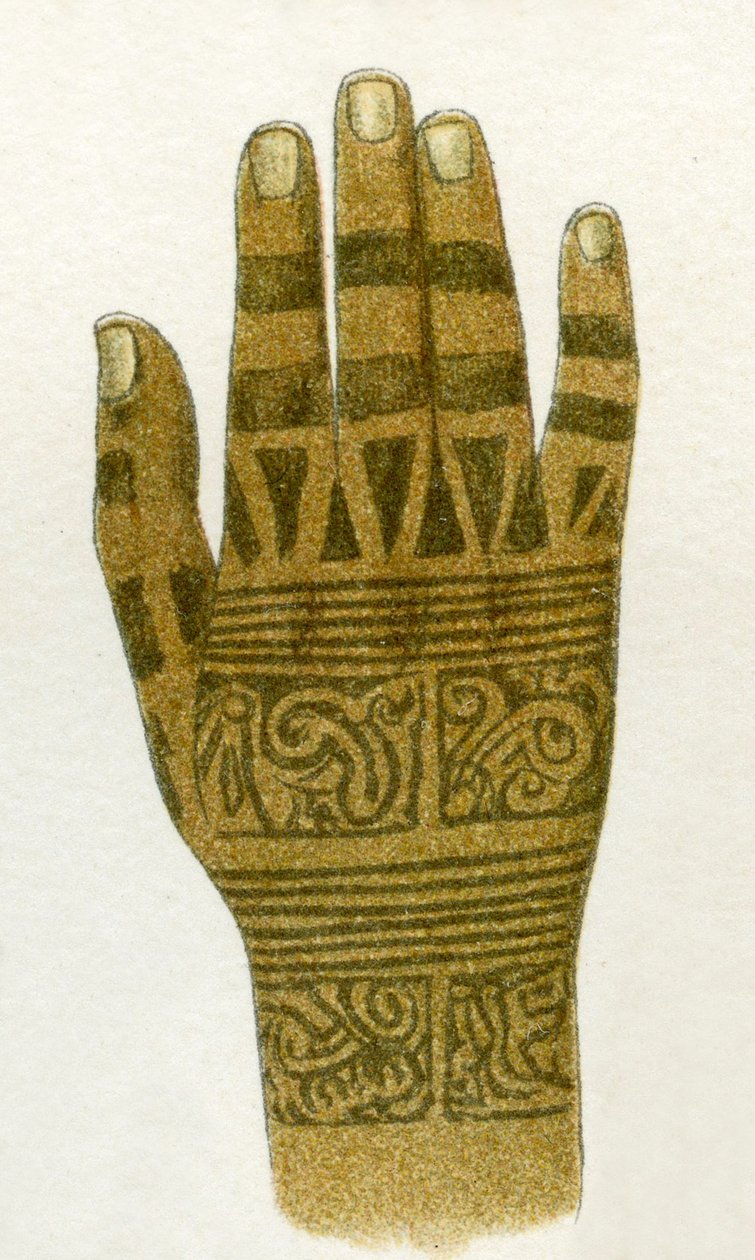 exempel på Dayak handtatueringsdesigner, Borneo, 1894 av German School