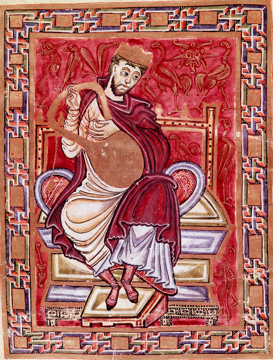 Representation av kung David som spelar lyran Miniature du codex d