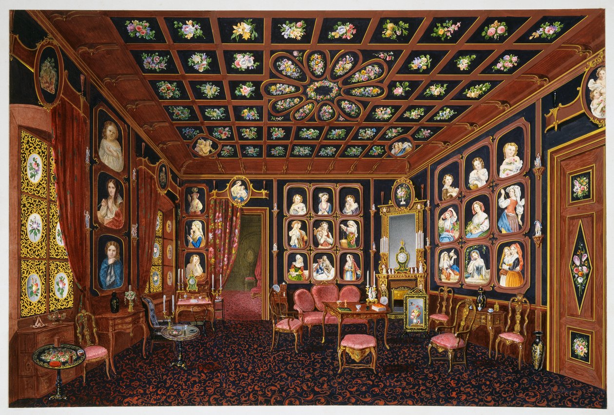 Konversationssalong i Villa Lazarovich, Triestes residens för Maximilian av Habsburg (1832-1867), tempera av Germano Prosdocimi av Germano Prosdocimi