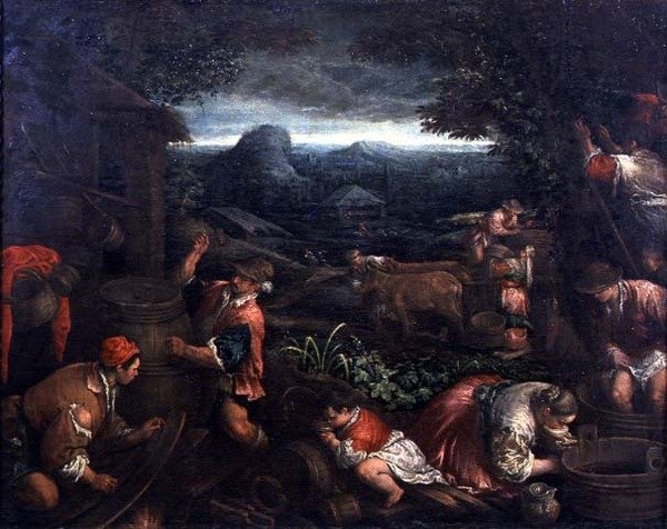 Druvskörden (olja på duk) av Gerolamo Bassano