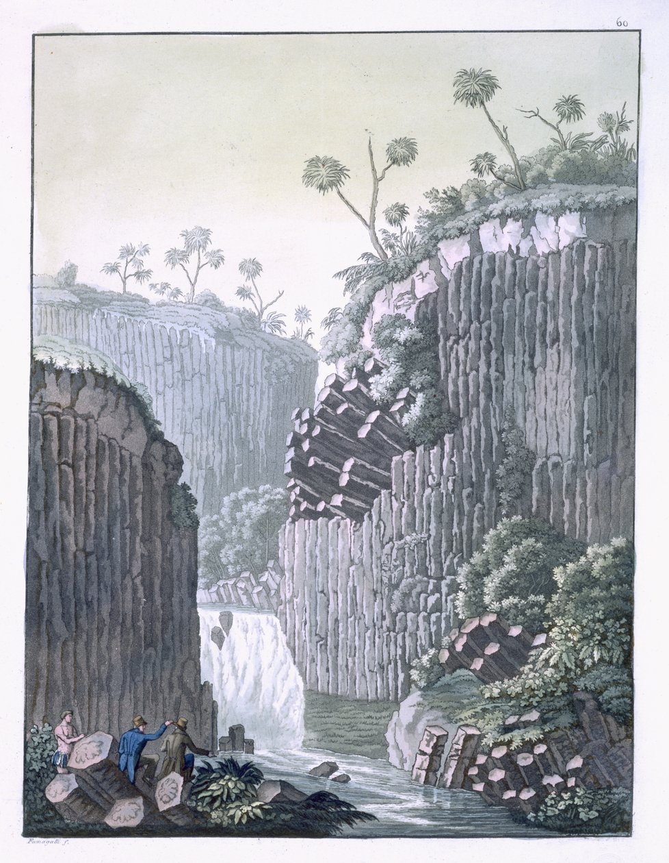 Utforskare från Humboldts expedition i basaltklipporna vid Regla, Mexiko, plansch 60 från "Le Costume Ancien et Moderne" av Jules Ferrario, publicerad på 1820-30-talen. av Gerolamo Fumagalli