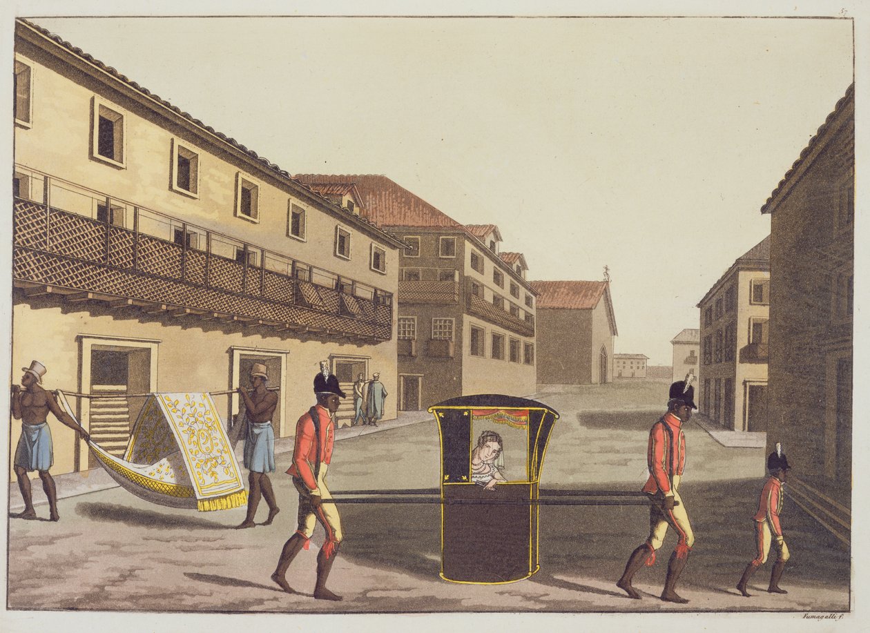 Kullar på St. Sebastian Street (färggravyr) av Gerolamo Fumagalli