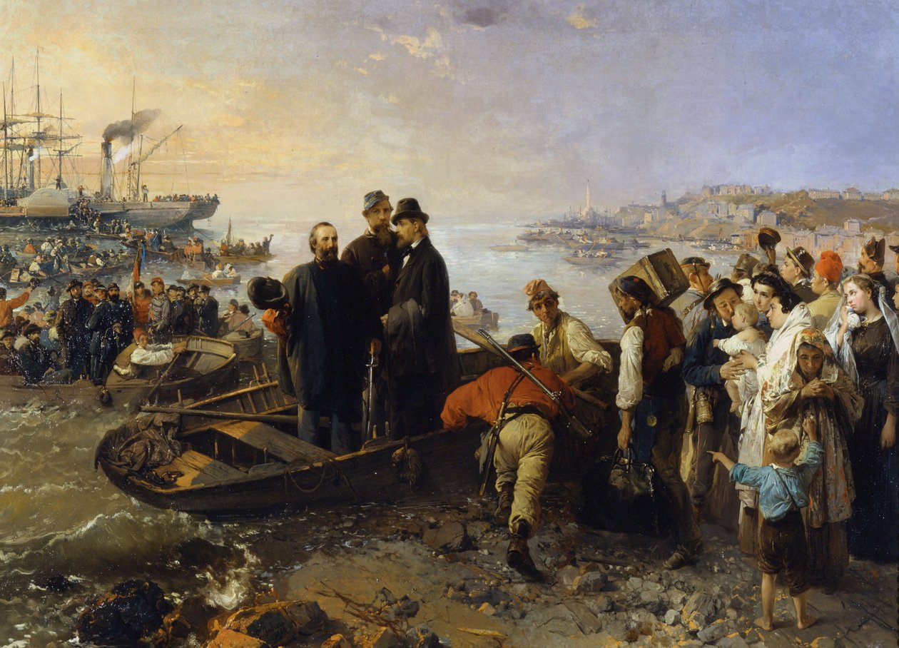 Garibaldi med de tusen avgår från Quarto (Genes) till Marsala (Sicilien) 1870, n.d (olja på duk) av Gerolamo Induno