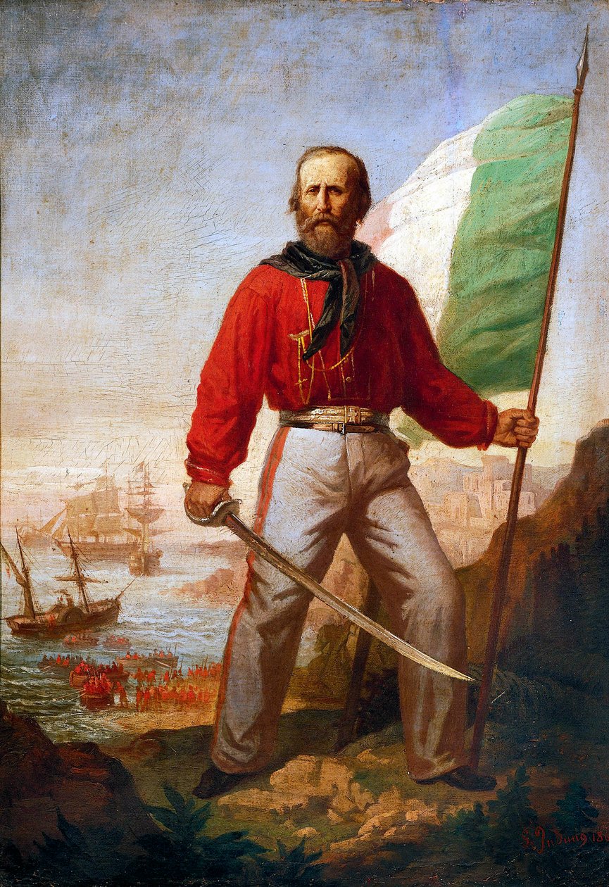 Giuseppe Garibaldi under landningen av de tusen vid Marsala av Gerolamo Induno
