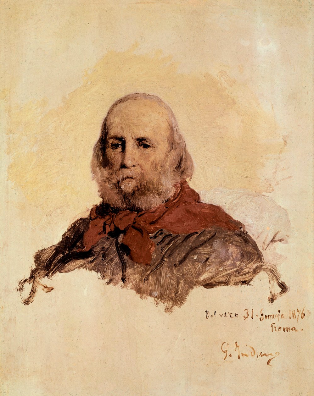 Italian Unite: porträtt av Giuseppe Garibaldi (1807-1882), italiensk patriot. Verk av Gerolamo (Girolamo) Induno (1825-1890) av Gerolamo Induno