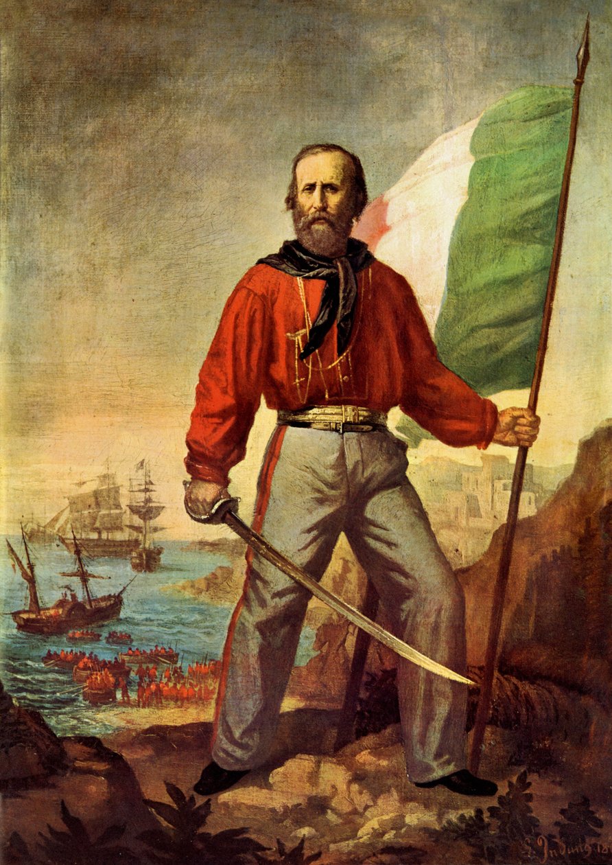 Porträtt av Giuseppe Garibaldi (1807-1882) under landstigningen av Tusen vid Marsala av Gerolamo Induno