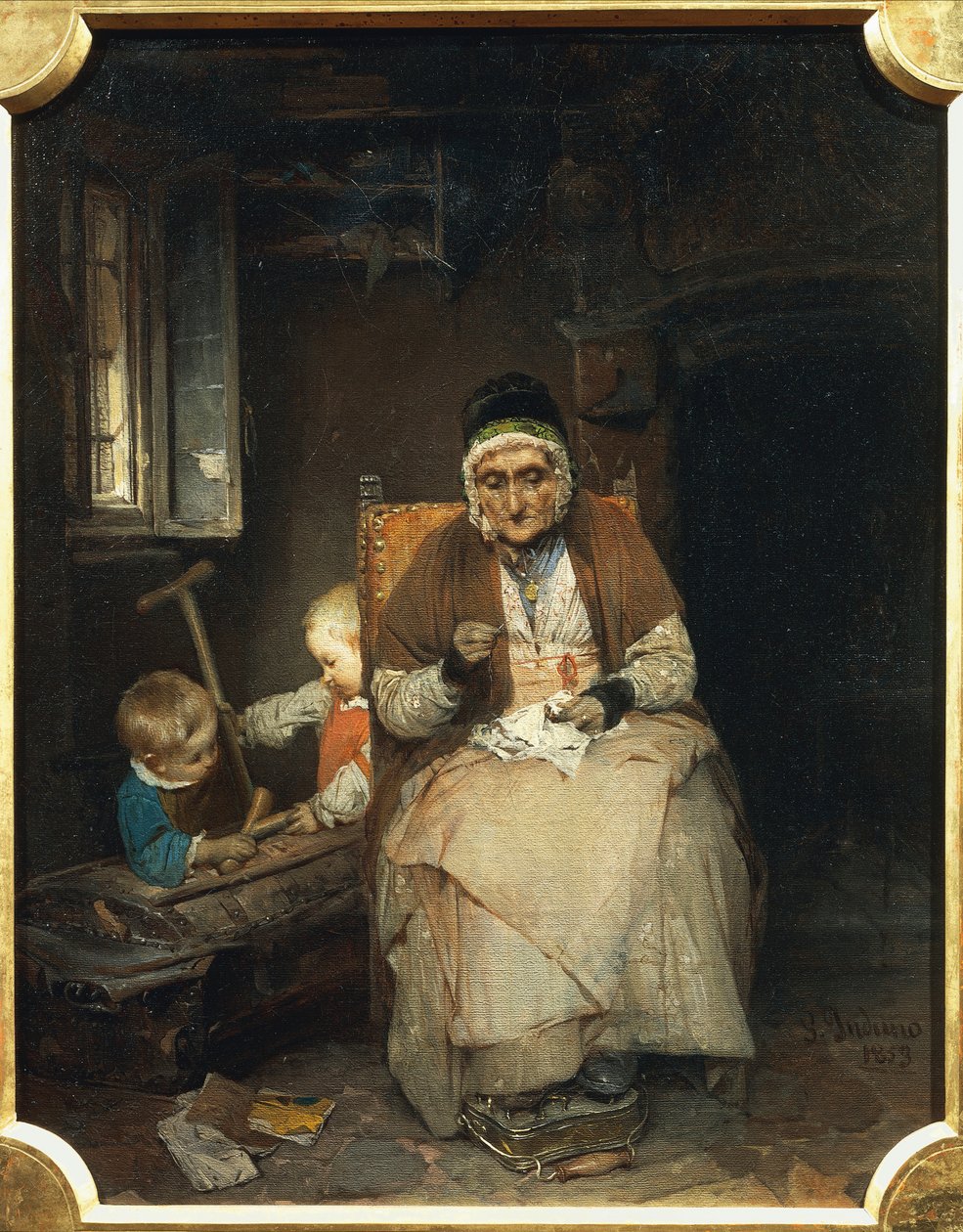 The Farmor, av Gerolamo Induno, olja på duk av Gerolamo Induno