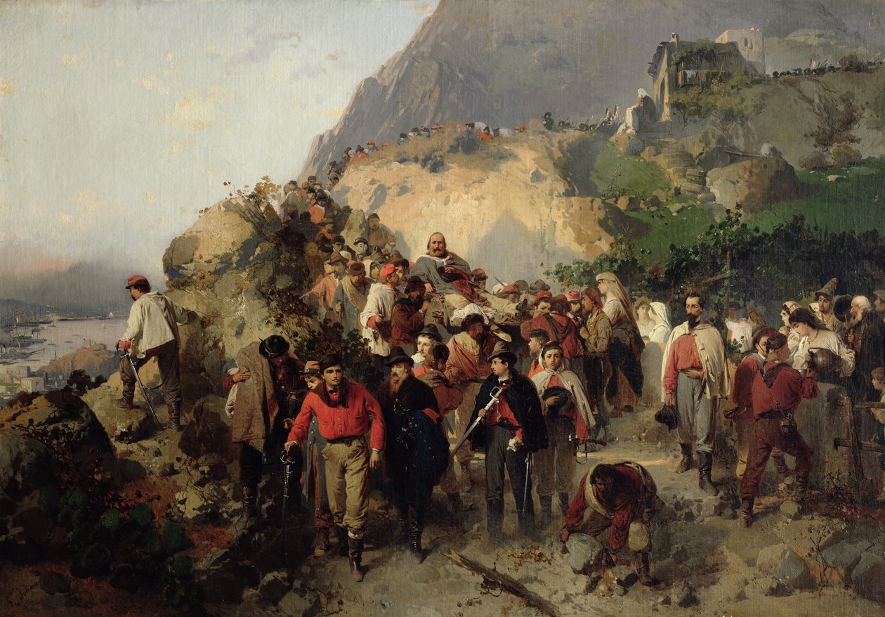 Den skadade Garibaldi (1807-82) i Aspromontebergen (olja på duk) av Gerolamo Induno