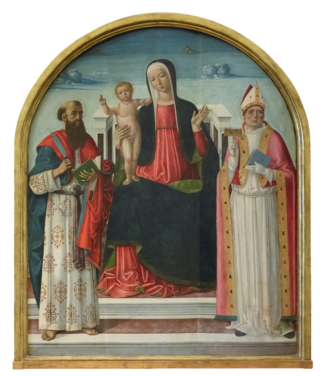 Madonna och barn med heligheterna Bartolomeus och Blaise, ca 1510-15 (panel) av Gerolamo di Benvenuto