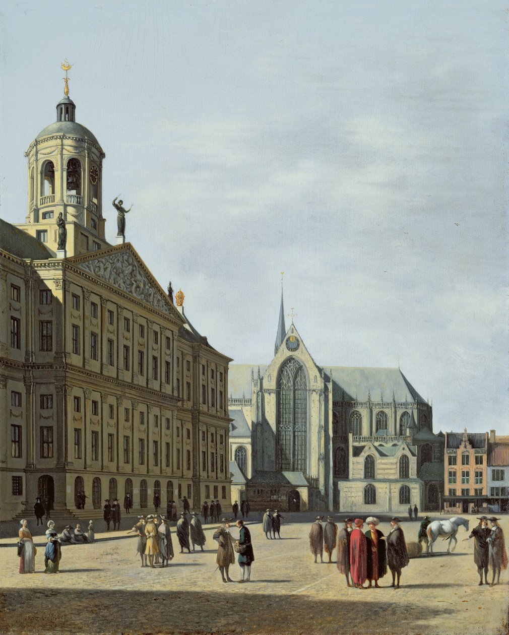 Vy i Amsterdam, med fasaden av Stadhuis och Nieuwe Kerk av Gerrit Adriaensz Berckheyde