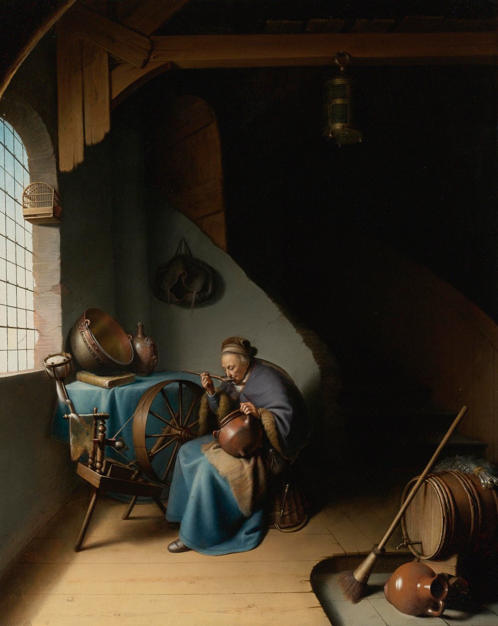 Woman Eating Porridge av Gerrit Dou