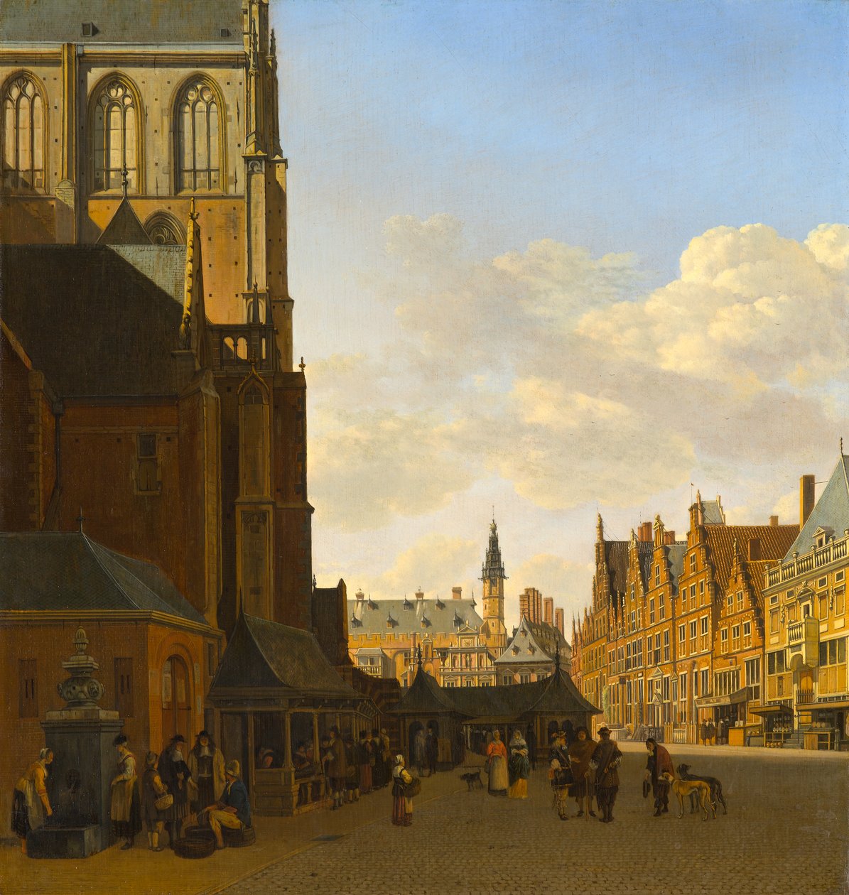 Fiskmarknaden och Grote Kerk i Haarlem, ca 1675-1680 av Gerrit Adriaensz Berckheyde