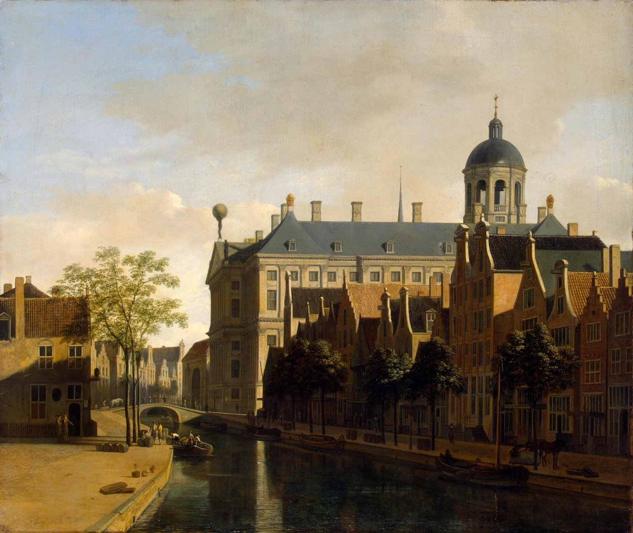 Nieuwezijds Voorburgwal med Amsterdams stadshus av Gerrit Adriaenszoon Berckheyde