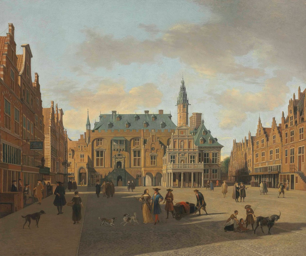 Grote Markt och stadshuset i Haarlem, sett från öster av Gerrit Adriaenszoon Berckheyde
