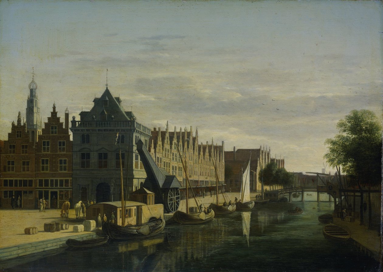De Waag (Våghuset) och Crane on the Spaarne, Haarlem av Gerrit Berckheyde
