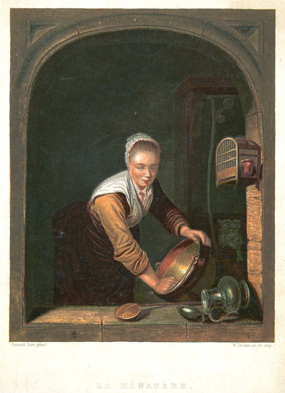 Husfrun, c1630-1670 av Gerrit Dou