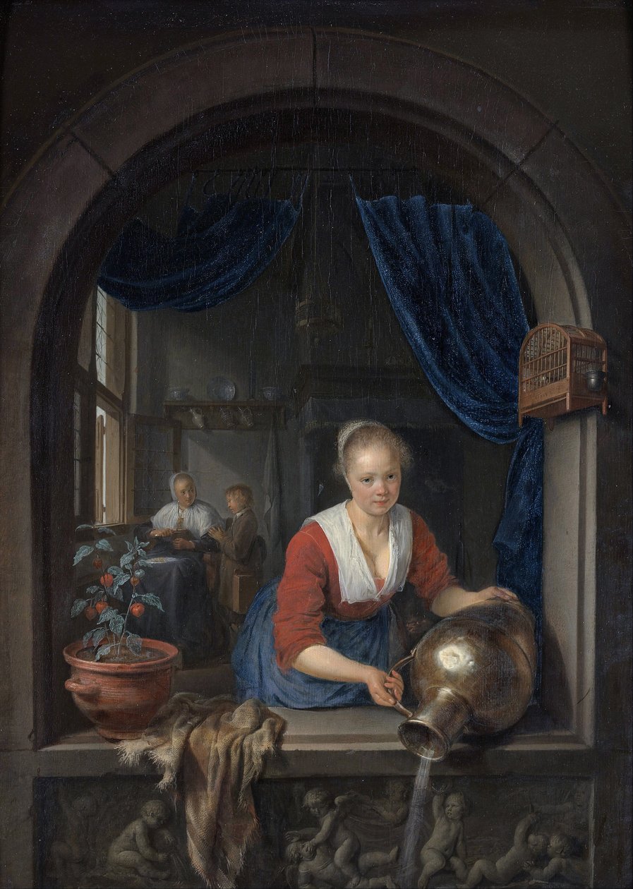Tjänsteflicka vid fönstret av Gerrit Dou