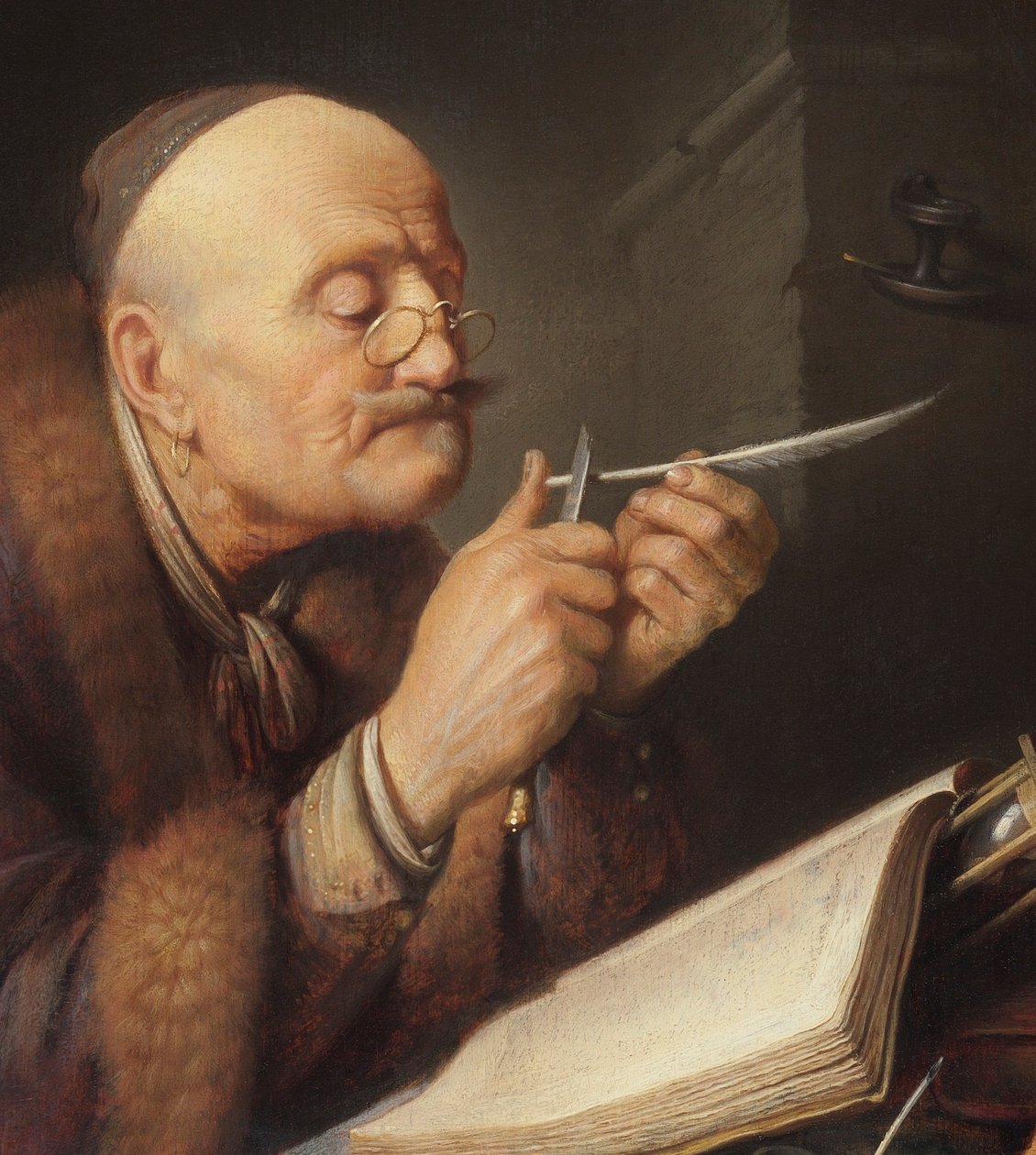 Forskaren vässar sin fjäderpennan av Gerrit Dou