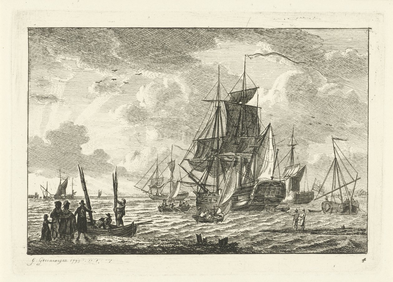 Seascape med olika fartyg Olika fartyg på vattnet (serietitel) av Gerrit Groenewegen
