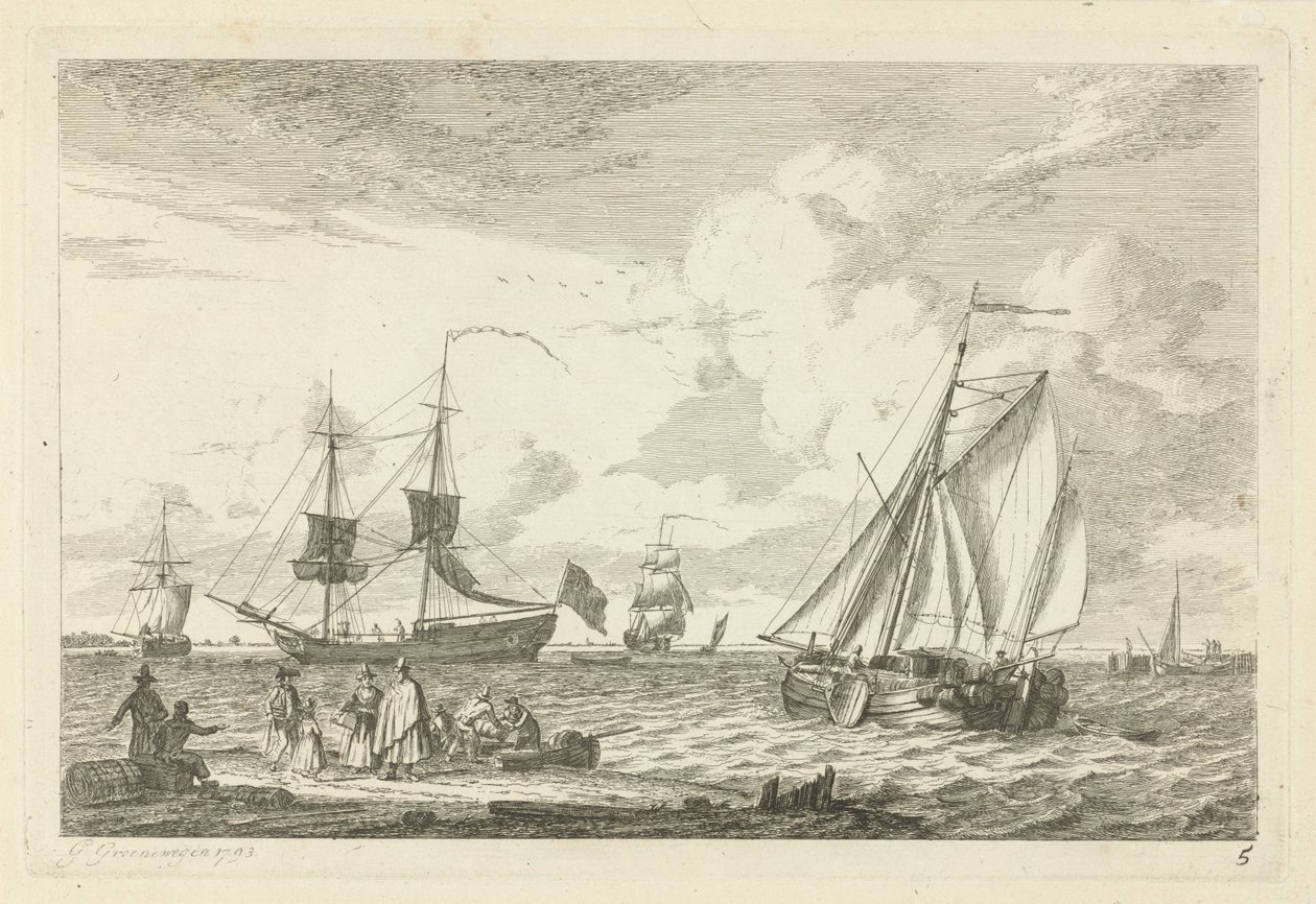 Seascape med olika segelfartyg Olika fartyg (serietitel) av Gerrit Groenewegen
