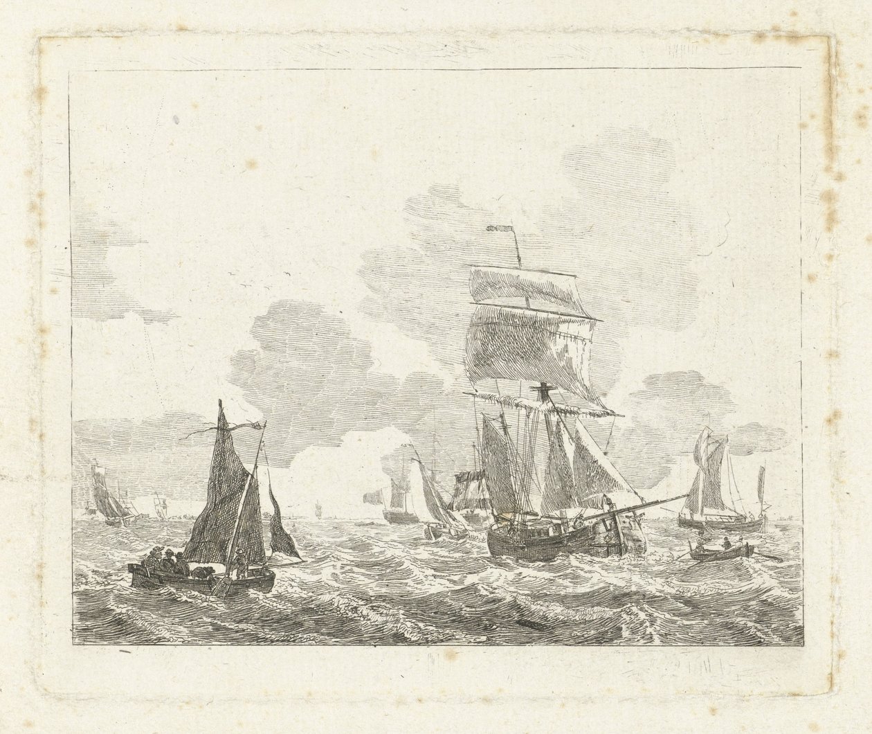 Segelfartyg på oroliga vatten Havslandskap med skepp (serietitel) av Gerrit Groenewegen