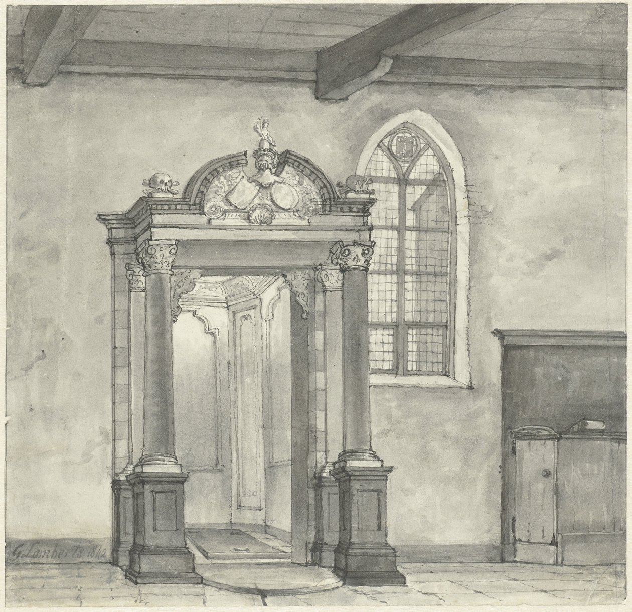 Ingång till kapellet med gravvalvet av Lords of Zandvoort, i kyrkan i Zandvoort av Gerrit Lamberts